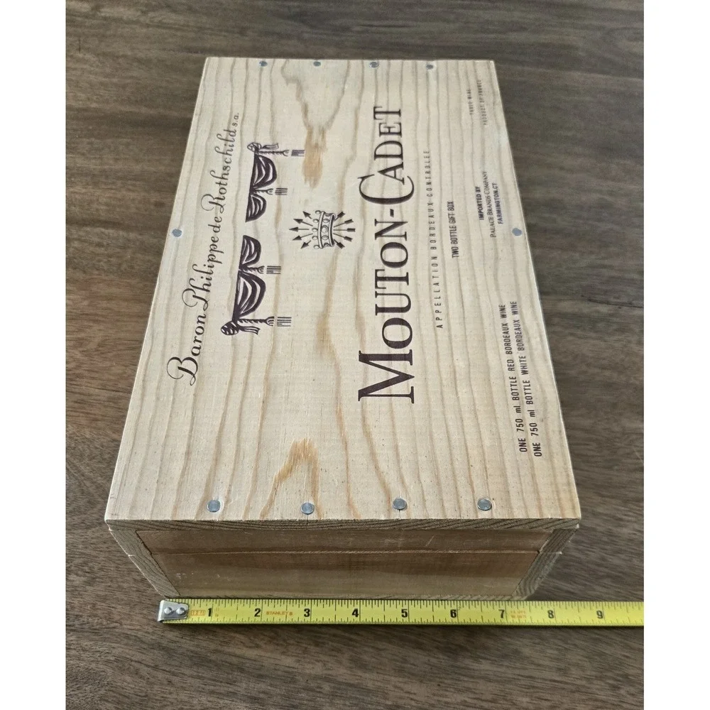 VTG Mouton-Cadet Wood 2 Bottle Wine Gift Box - France - Excellent Used Condition